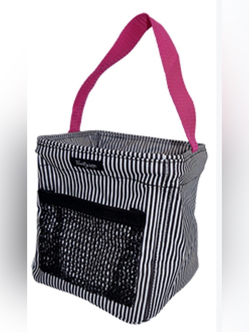 Thirty One small organizing Striped Tote Bag with Pink Strap mesh side pocket